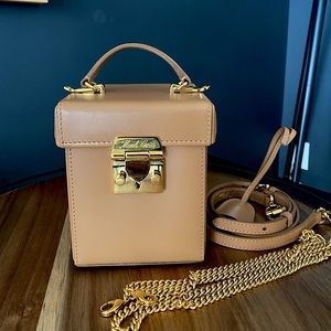 Mark Cross Grace CUBE BOX Bag Beige NEW Leather Cross Body Mini Bag AUTHENTIC 🥰